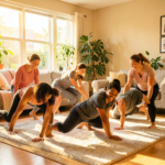 Femme en train de faire des squats à la maison, musculation au poids du corps