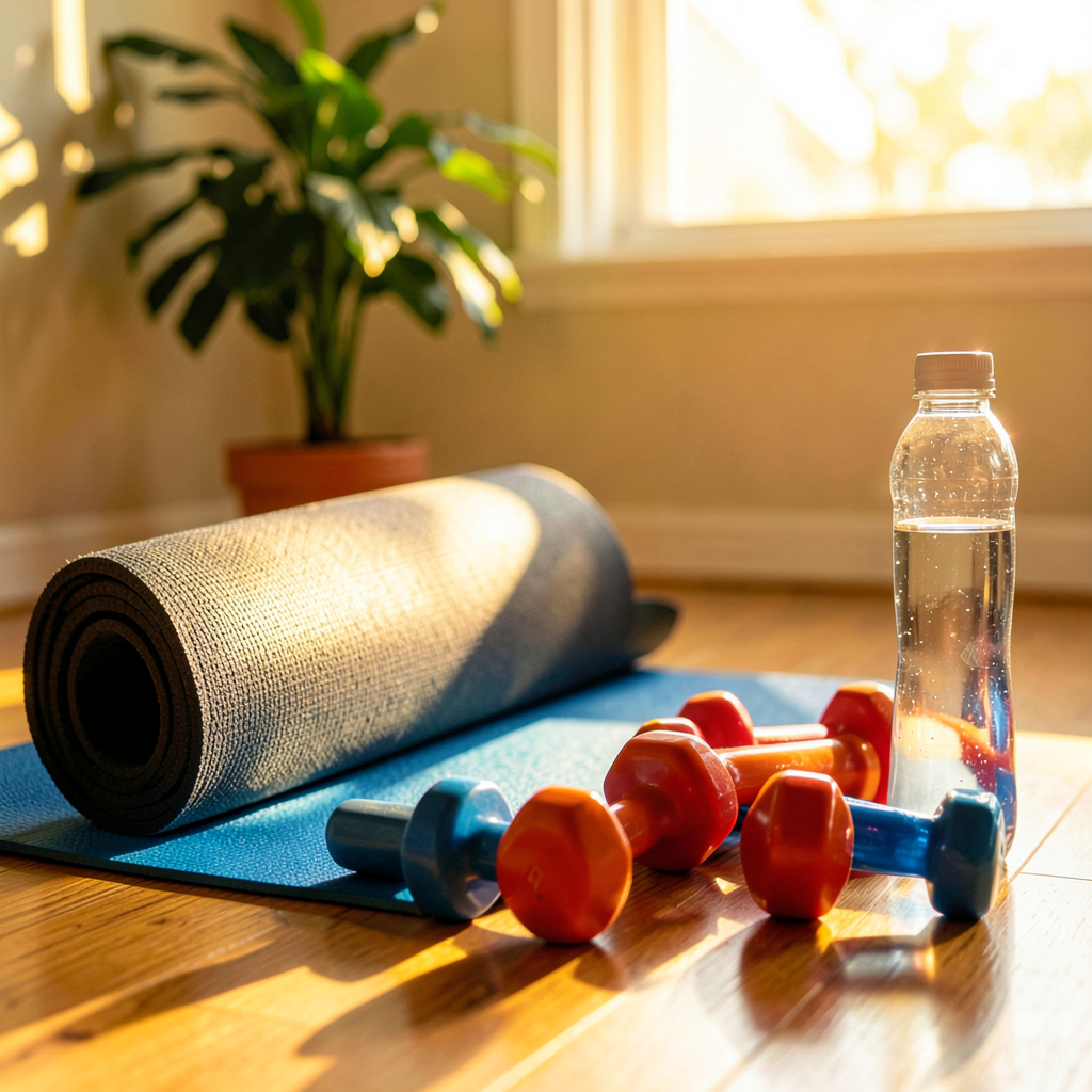 Femme en train d'effectuer des exercices de force à la maison
