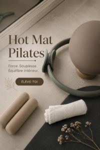 Femme pratiquant le Pilates chaud dans un studio lumineux