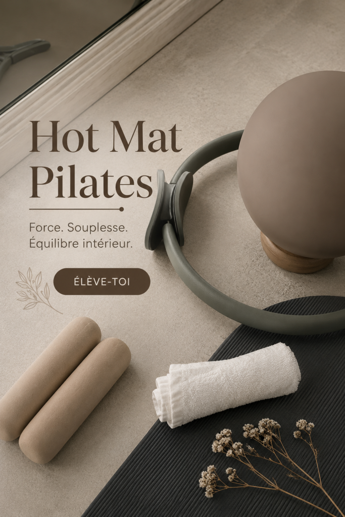 Femme pratiquant le Pilates chaud dans un studio lumineux