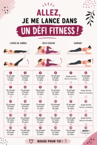 Femme s'entraînant à la maison dans le cadre d'un défi fitness.