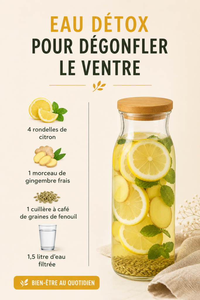 Une bouteille d'eau détox avec des tranches de concombre et de citron, idéale pour un ventre plat.