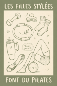 Illustration esthétique d'une femme pratiquant le Pilates dans un environnement zen.