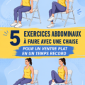 Femme effectuant des exercices abdominaux avec une chaise dans un salon lumineux.
