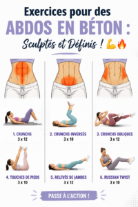 Femme souriante faisant des exercices abdominaux à la maison.
