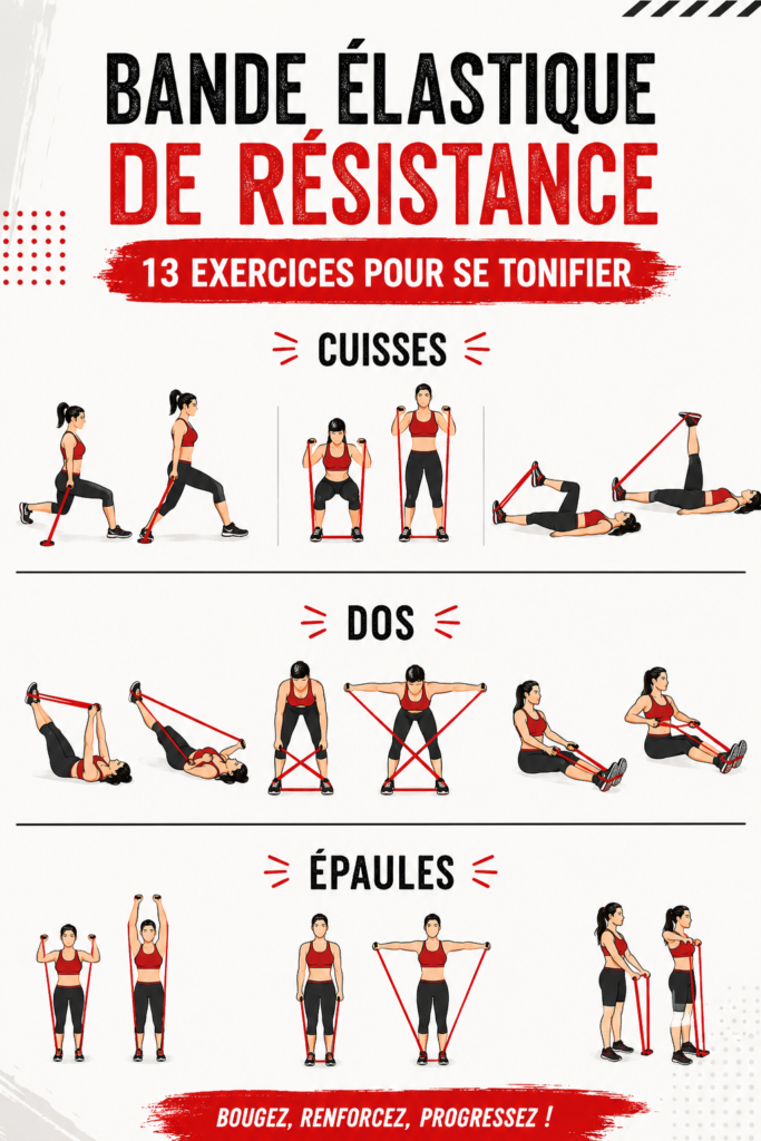 Exercices de tonification avec des bandes élastiques sur un tapis