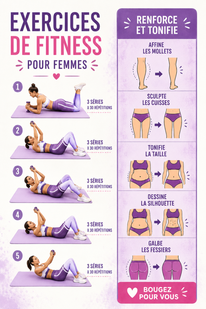Femme effectuant des exercices de fitness à la maison, souriante et dynamique.