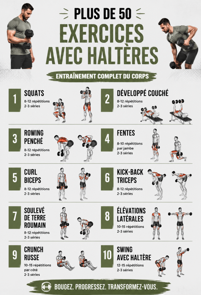 Femme faisant des exercices de renforcement avec des haltères