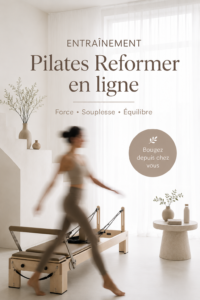 Séance de Pilates Reformer à domicile avec une femme qui utilise le reformer