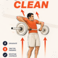 Femme en train de réaliser un power clean avec une barre, technique correcte.