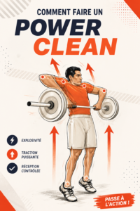 Femme en train de réaliser un power clean avec une barre, technique correcte.