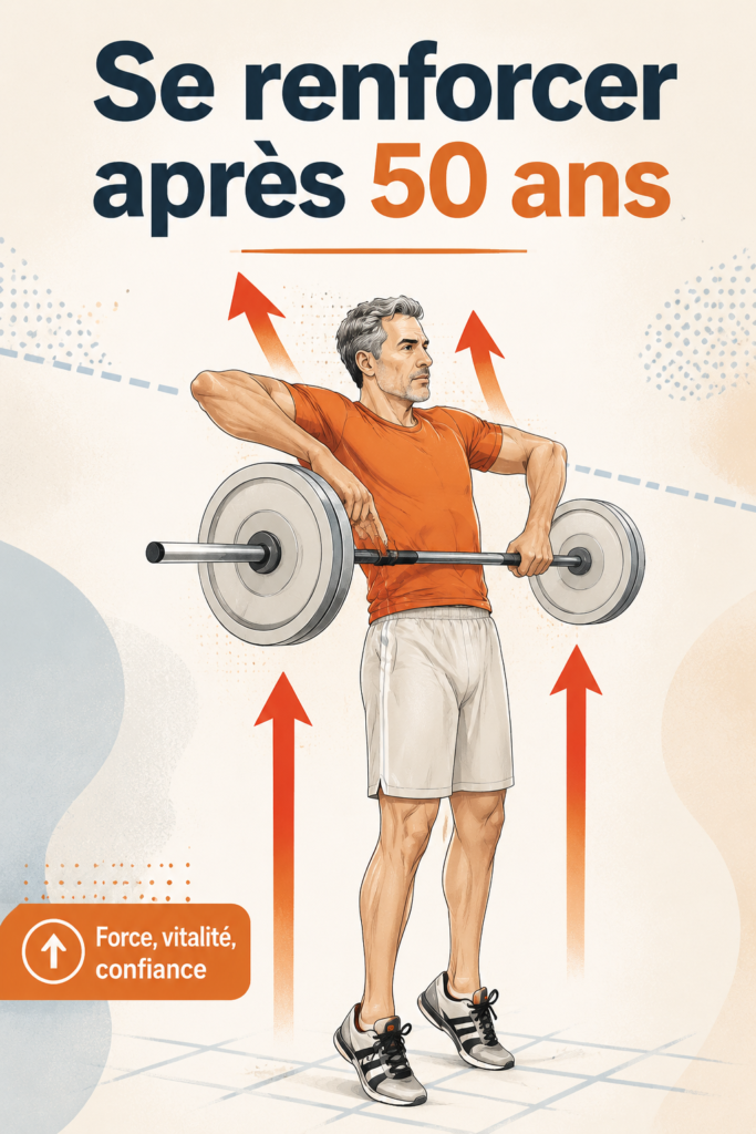 Une femme de 50 ans souriante pratique une activité physique en extérieur