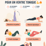 Femme en train de faire des exercices abdominaux dans un salon lumineux