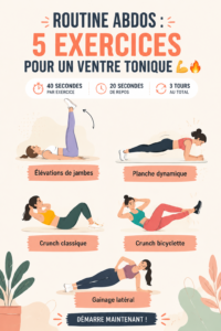 Femme en train de faire des exercices abdominaux dans un salon lumineux