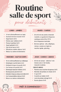 Une femme dans une salle de gym débutant une routine de fitness avec des haltères légers.