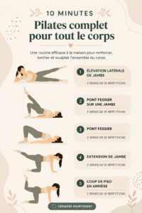 Séance de Pilates rapide à domicile pour tonifier le corps en 10 minutes.