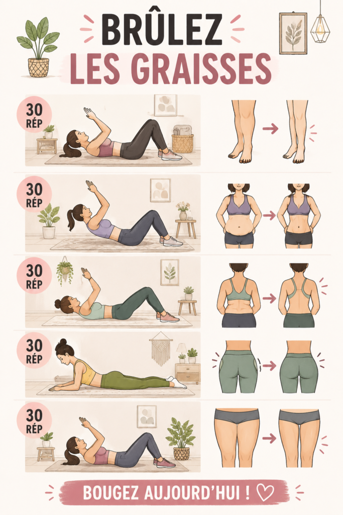 Femme faisant des exercices doux à la maison pour brûler les graisses