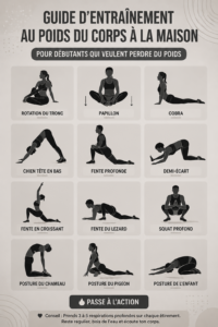 Une femme pratiquant des exercices calisthéniques à domicile pour perdre du poids.