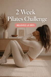 Femme pratiquant le Pilates lors d'un challenge de 2 semaines, renfonçant sa souplesse et sa force