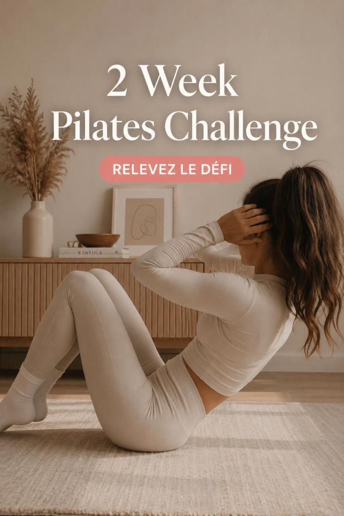 Femme pratiquant le Pilates lors d'un challenge de 2 semaines, renfonçant sa souplesse et sa force