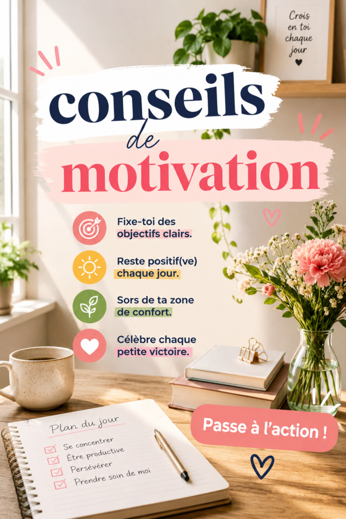 Une femme souriante assise à un bureau bien organisé, en train de travailler avec motivation