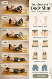 Femme pratiquant des exercices de corps minceur dans son salon