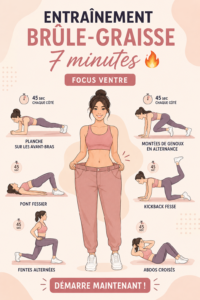Femme faisant une routine d'entraînement de 7 minutes pour un ventre plat à la maison