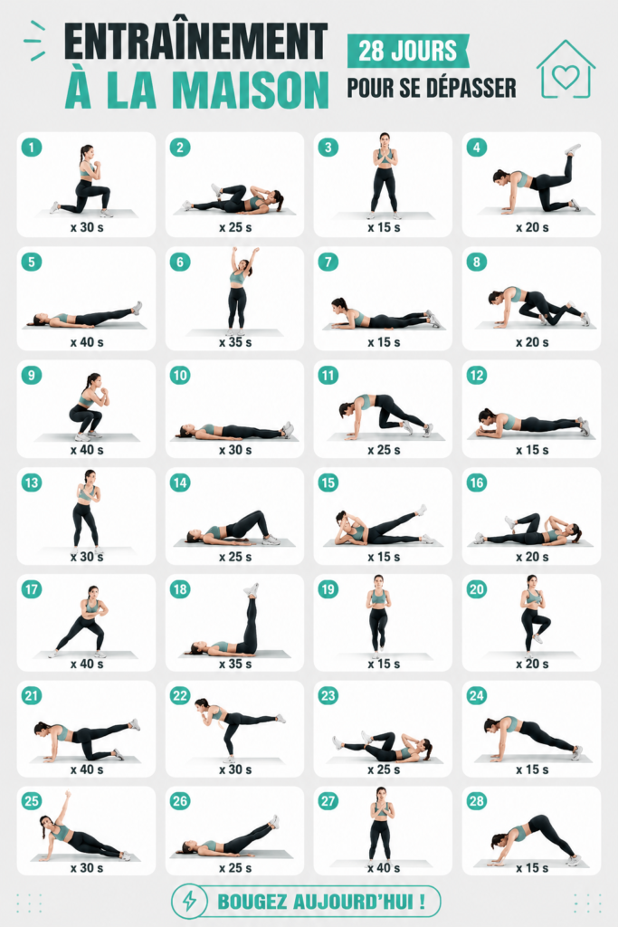 Femme s'entraînant à la maison avec un tapis de yoga et des haltères.