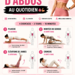 Femme souriante réalisant un entraînement abdominal de 10 minutes à domicile.