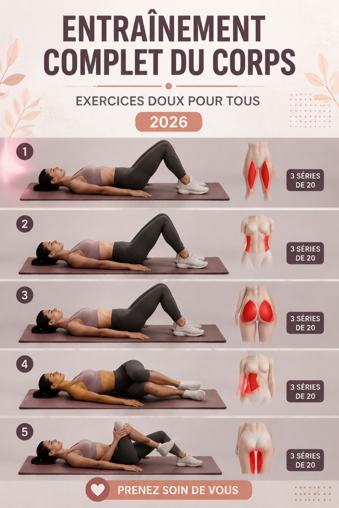 Femme faisant des exercices doux et efficaces à la maison
