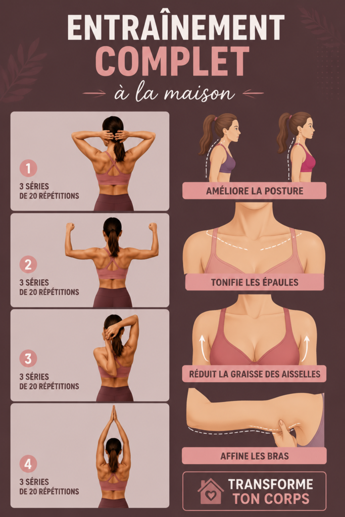 Femme faisant un entraînement complet du corps à la maison, avec des équipements simples.