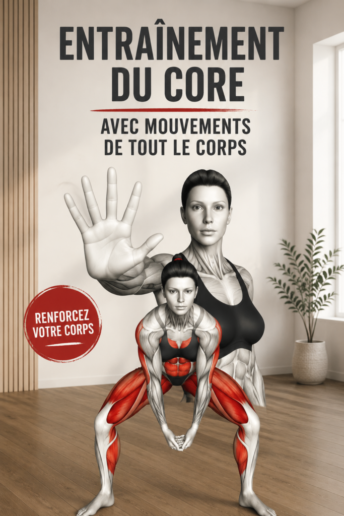 Femme effectuant un entraînement core dynamique et complet dans un environnement agréable.
