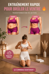 Femme dans un salon effectuant un exercice rapide pour tonifier son ventre