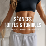 Femme faisant des exercices de renforcement musculaire à la maison, corps tonique et dynamique.
