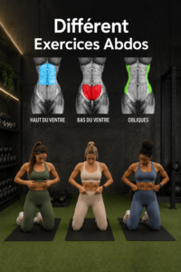 Femme en train de réaliser des exercices d'abdominaux variés dans un salon lumineux