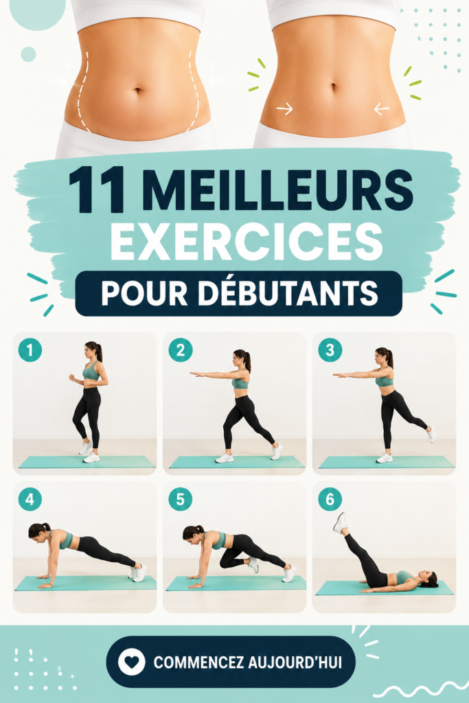 Femme réalisant des exercices simples à domicile pour débuter en fitness.