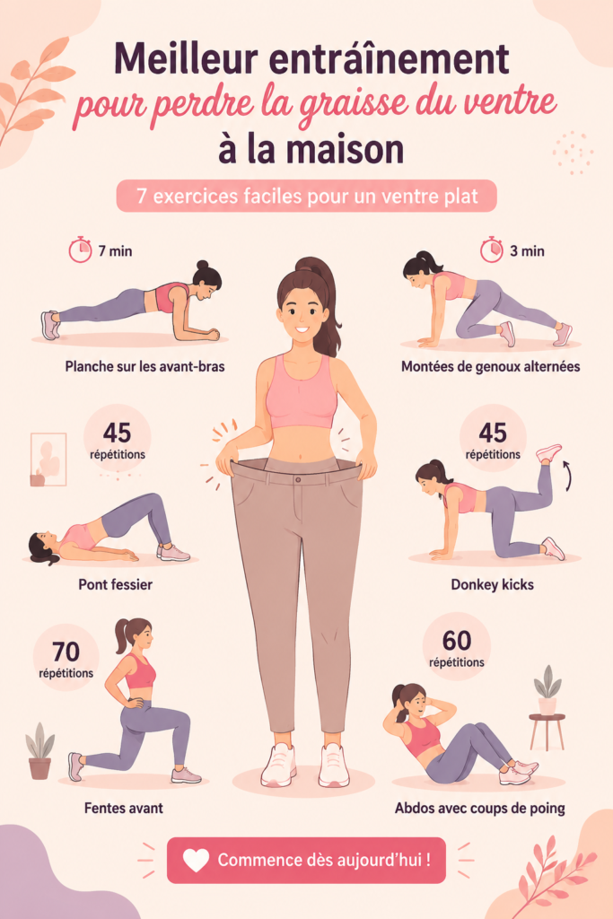 Femme effectuant des exercices simples pour un ventre plat à la maison