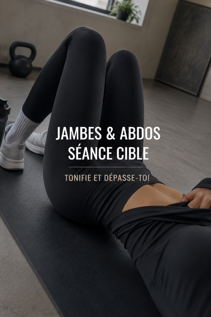 Femme en train de faire des exercices de jambes et abdos à la maison