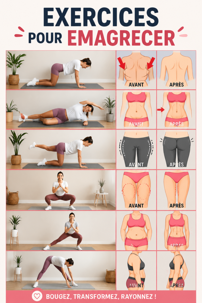 Femme pratiquant des exercices de fitness dans un salon lumineux, symbolisant la perte de poids.