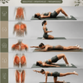 Femme pratiquant des exercices de tonification à la maison, souriante et motivée.
