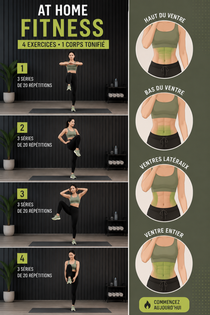 Une femme s'entraînant à la maison avec des équipements de fitness simples.