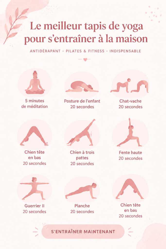 Un joli tapis de yoga dans un salon moderne, prêt pour une séance de yoga à domicile.