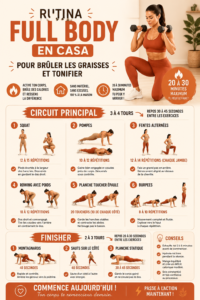 Femme pratiquant une routine d'entraînement complète à la maison pour tonifier son corps.