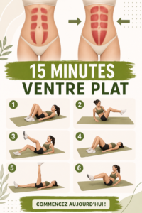 Femme faisant des exercices pour avoir un ventre plat en 15 minutes.
