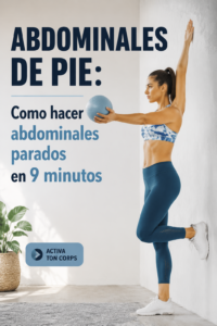 Femme exerçant des abdominaux debout dans son salon, démontrant une bonne posture et un mouvement contrôlé.