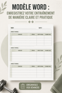 Un exemple de carnet d'entraînement créé à l'aide de Word, avec des entraînements bien organisés et des objectifs clairs.