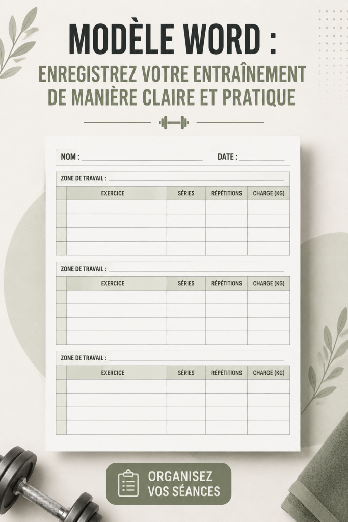 Un exemple de carnet d'entraînement créé à l'aide de Word, avec des entraînements bien organisés et des objectifs clairs.