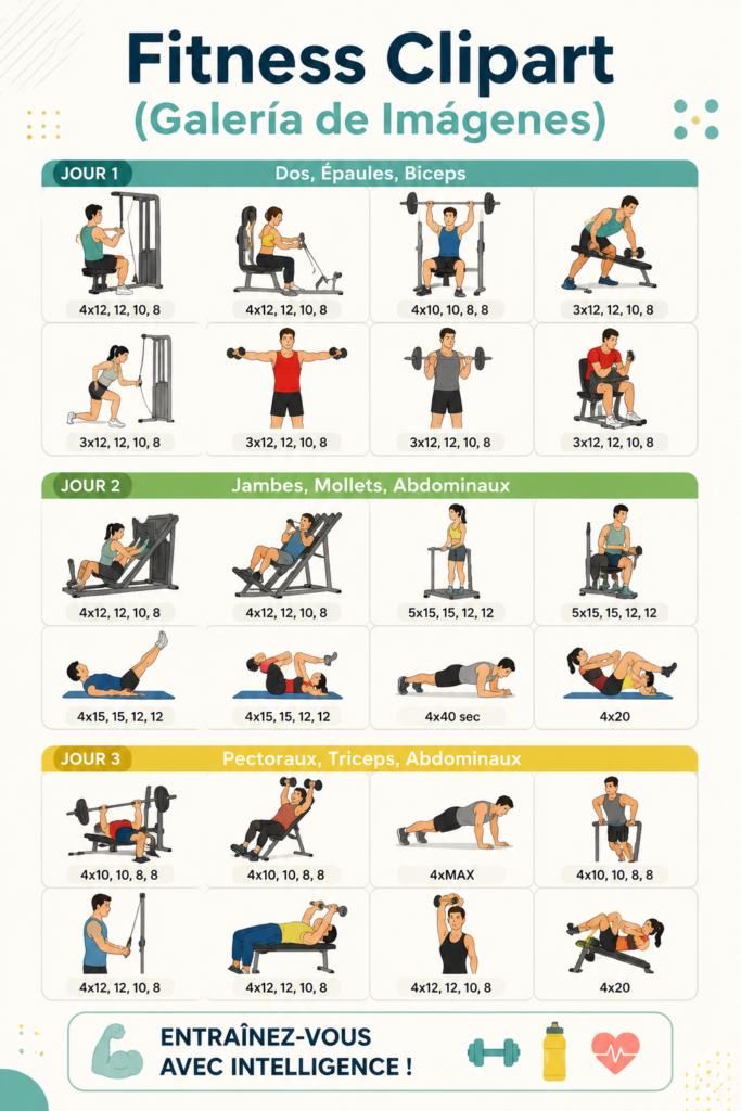 Sélection de cliparts de fitness colorés et inspirants.