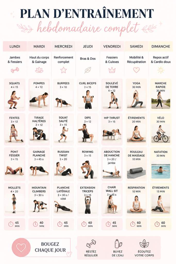 Femme effectuant un entraînement hebdomadaire de fitness dans un parc