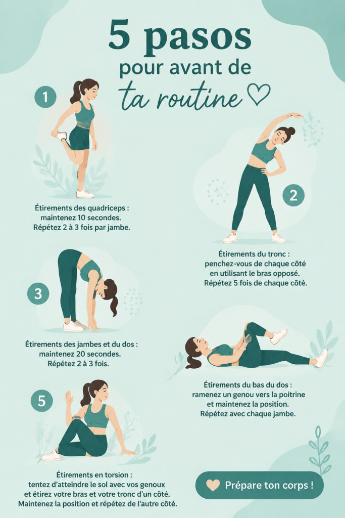 Femme qui effectue des étirements avant une séance de fitness, en se concentrant sur la préparation physique.